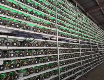A large mining farm with rows upon rows of mining machines